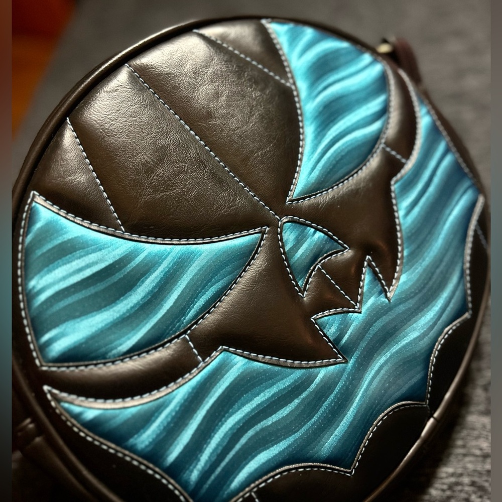 Love Pain & Stitches Bat Pumpkin Bag – Blue/Black Vinyl, Approx 10 “ - EUC
